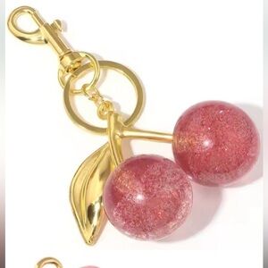 Deluxe pink and gold sparkling light pink Cherry bag charm of key fob NEW